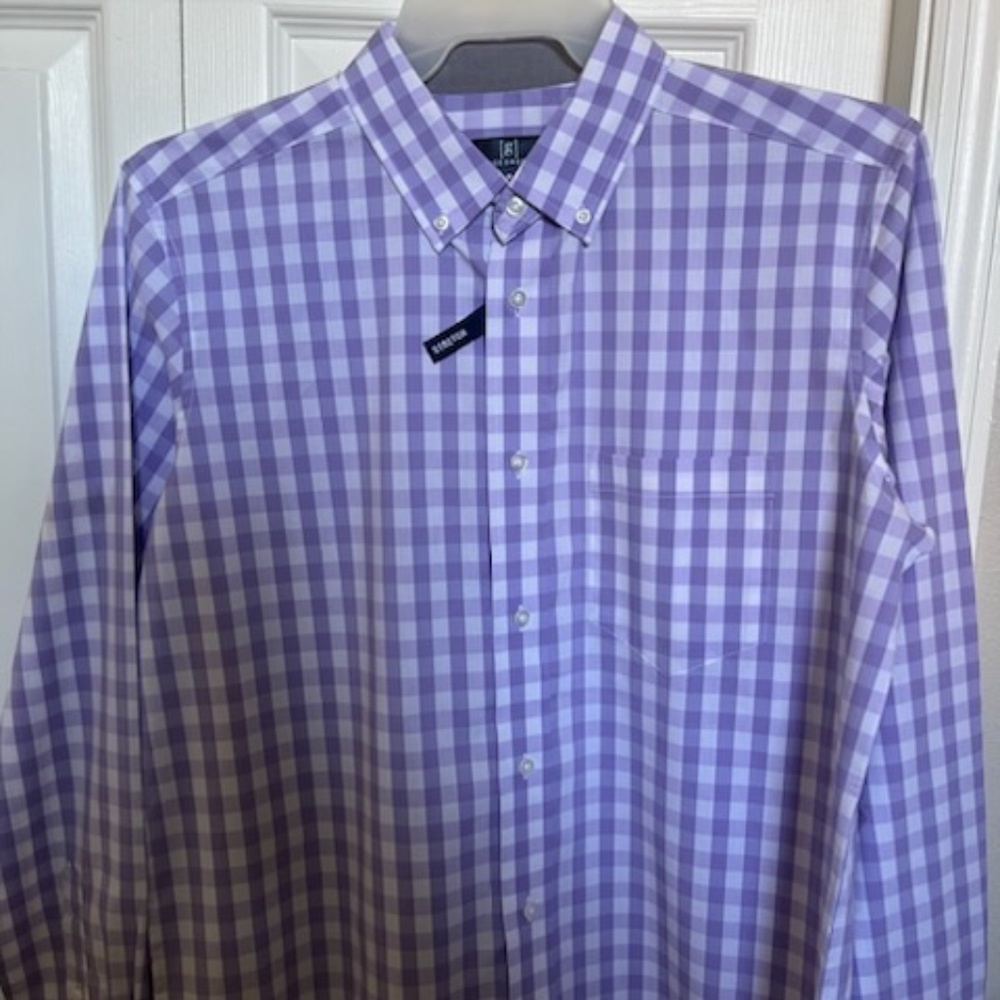 George Men's M 38-40 Stretch Long Sleeve Plaid Dress Shirt
